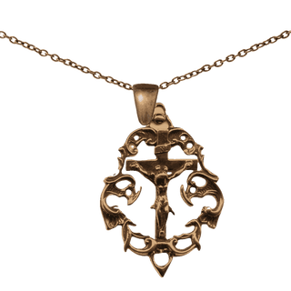 Vintage Bronze Crucifix Pendant in Ornate Frame