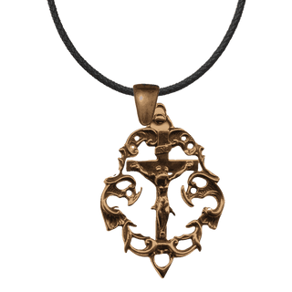 Vintage Bronze Crucifix Pendant in Ornate Frame