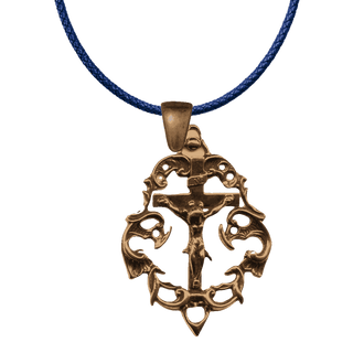 Vintage Bronze Crucifix Pendant in Ornate Frame