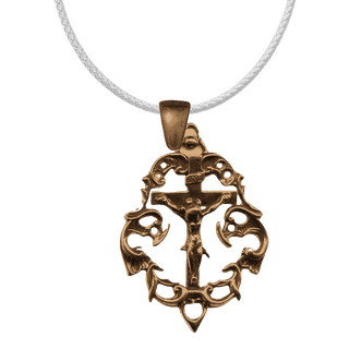 Vintage Bronze Crucifix Pendant in Ornate Frame