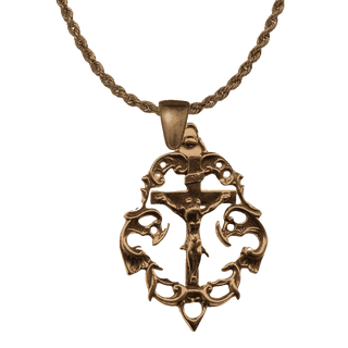 Vintage Bronze Crucifix Pendant in Ornate Frame