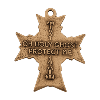 Vintage Bronze Oh Holy Ghost Protect Me Cross — reverse