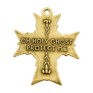 Vintage Yellow Bronze Oh Holy Ghost Protect Me Cross — reverse