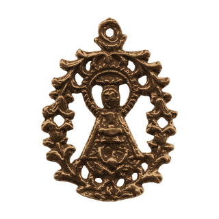 Vintage Bronze Openwork Crowned Virgin Medal with Angel