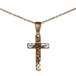 Vintage Bronze Openwork Lattice Crucifix with Halo