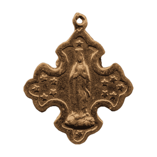 Vintage Bronze Crowned Madonna and Stars Cross Medal