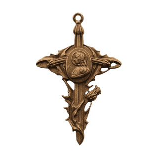 Vintage Bronze Thistle and Sword Cross with Medallion