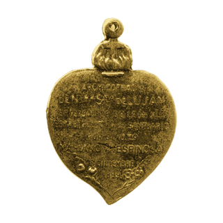 Vintage Yellow Bronze Our Lady of Lujan Heart Medal, 1899 — reverse