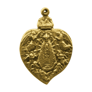 Vintage Yellow Bronze Our Lady of Lujan Heart Medal, 1899