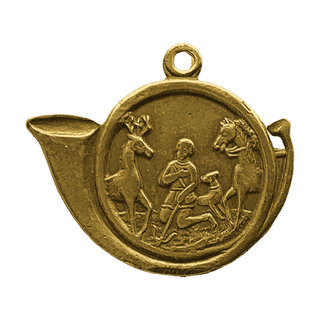 Vintage Yellow Bronze Saint Hubert Hunting Horn Medal