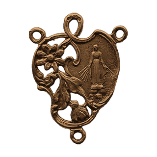 Vintage Bronze Miraculous Medal Center with Flowers