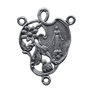 Vintage Sterling Silver Miraculous Medal Center with Flowers