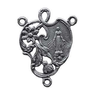 Vintage White Bronze Miraculous Medal Center with Flowers