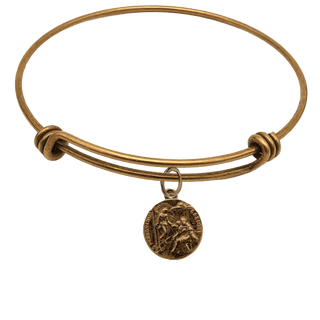 Vintage Bronze St. Peregrine Medal Bangle Bracelet