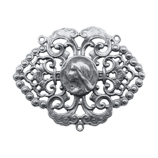Vintage White Bronze Large Filigree Center, Madonna Profile