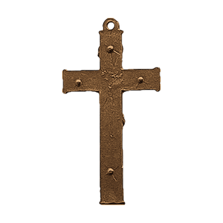 Vintage Bronze Tailored Crucifix with Sunburst Halo — reverse
