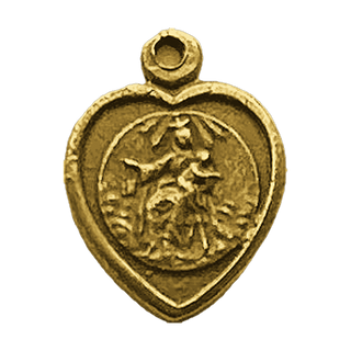 Vintage Yellow Bronze Small Heart Scapular Medal — reverse