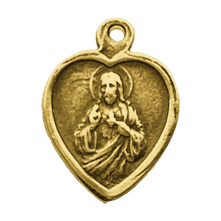Vintage Yellow Bronze Small Heart Scapular Medal