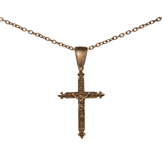Vintage Bronze Fleur-de-Lis Patterned Crucifix