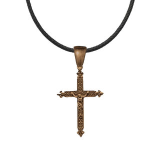 Vintage Bronze Fleur-de-Lis Patterned Crucifix