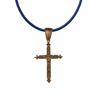 Vintage Bronze Fleur-de-Lis Patterned Crucifix