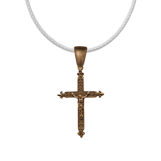 Vintage Bronze Fleur-de-Lis Patterned Crucifix