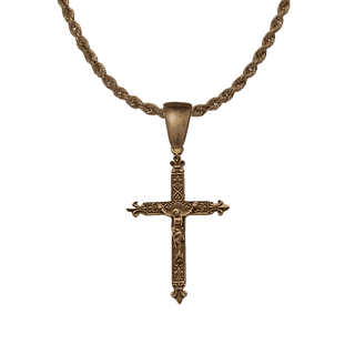 Vintage Bronze Fleur-de-Lis Patterned Crucifix