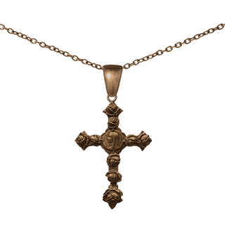 Vintage Bronze Rose-Covered Cross with Madonna Profile
