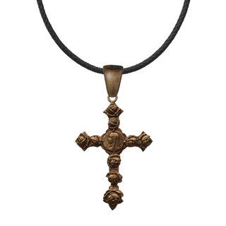Vintage Bronze Rose-Covered Cross with Madonna Profile