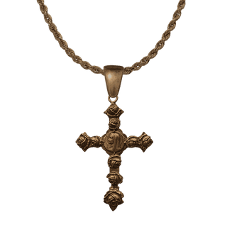 Vintage Bronze Rose-Covered Cross with Madonna Profile