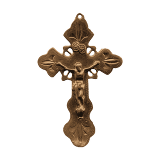 Vintage Bronze Etched Flowering Crucifix, Philippine Design