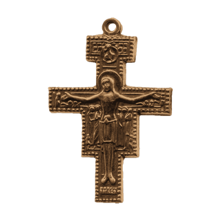 Vintage Bronze San Damiano Crucifix with Peace Prayer