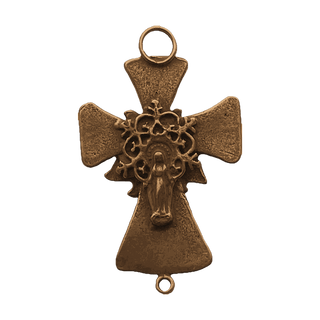 Vintage Bronze Sacred Heart and Our Lady Cross