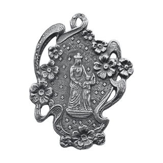 Vintage White Bronze Saint Anne of Auray Garden Medal