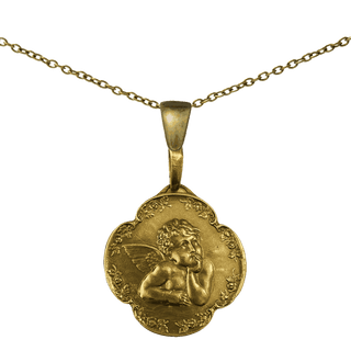 Vintage Yellow Bronze Daydreaming Angel in a Wreath of Roses