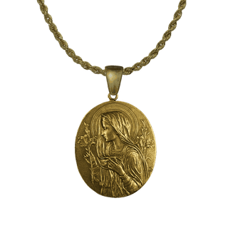 Vintage Yellow Bronze Virgin Mary with Lilies Ornament