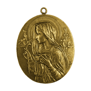 Vintage Yellow Bronze Virgin Mary with Lilies Ornament