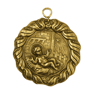 Vintage Yellow Bronze Baby Jesus in the Manger Ornament