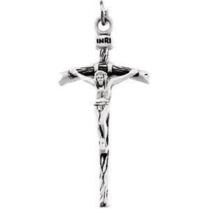 14K White 38x18 MM Crucifix Pendant