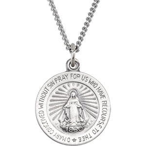 Sterling Silver 22 MM Miraculous Medal with 24" Curb Chain