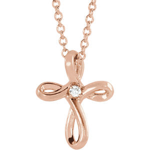 14K Rose .015 CTW Diamond Cross 16-18" Necklace
