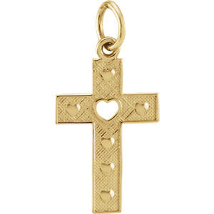 14K Gold Pierced Heart Cross Pendant