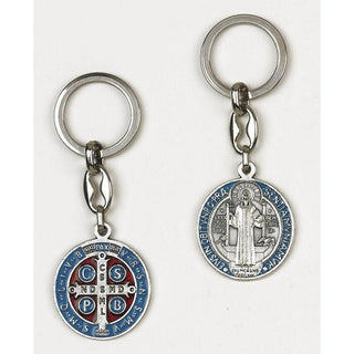 6-pack - Saint Benedict Light Blue Enameled Token Keychain