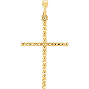 14K Gold 25.4x17.2 MM Beaded Cross Pendant
