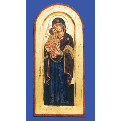 16" x 8" Hand Painted Arched and Gold Leaf Icon of Lady of Vladimir