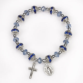 4-pack - Blue Crystal Stretch Rosary Bracelet