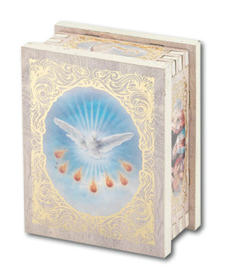 Confirmation 2X2.75" White Wood Rectangular Rosary Box