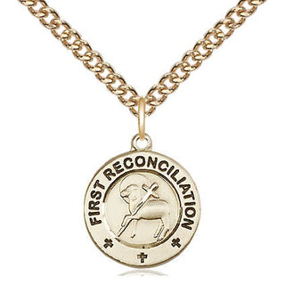 14kt Gold Filled First Reconciliation / Penance Medal Religious and Catholic Jewelry Engraved Catholic Saint Jewelry