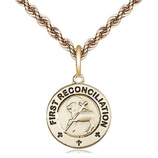 14kt Gold Filled First Reconciliation / Penance Medal Religious and Catholic Jewelry Engraved Catholic Saint Jewelry