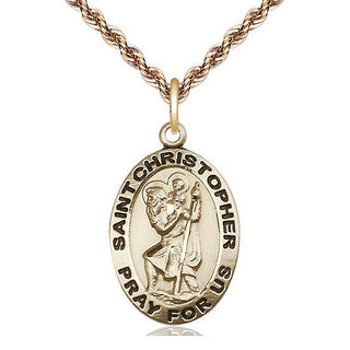 14kt Gold Saint Christopher Medal Engraved Catholic Saint Jewelry